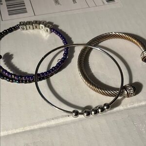 Silver Bead Accent Bangle Bracelet - Women Jewelry 1367